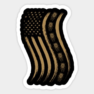 Cicada Line in Waving Distressed US Flag for Cicada Reemergence Sticker